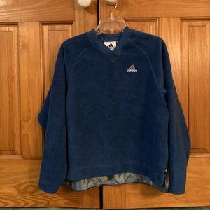 NWT Adidas Vintage 80s 90s Fleece Pullover Top Long Sleeve Blue Size M Medium